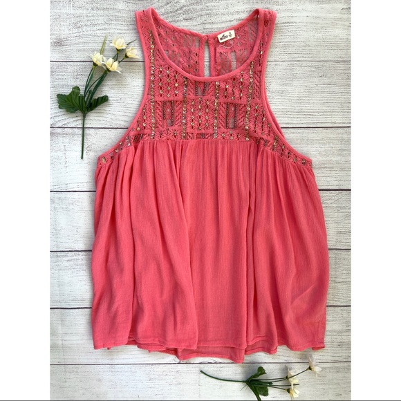 HOLLISTER Embellished Sequin Lace Hight Neck Top - Picture 1 of 10